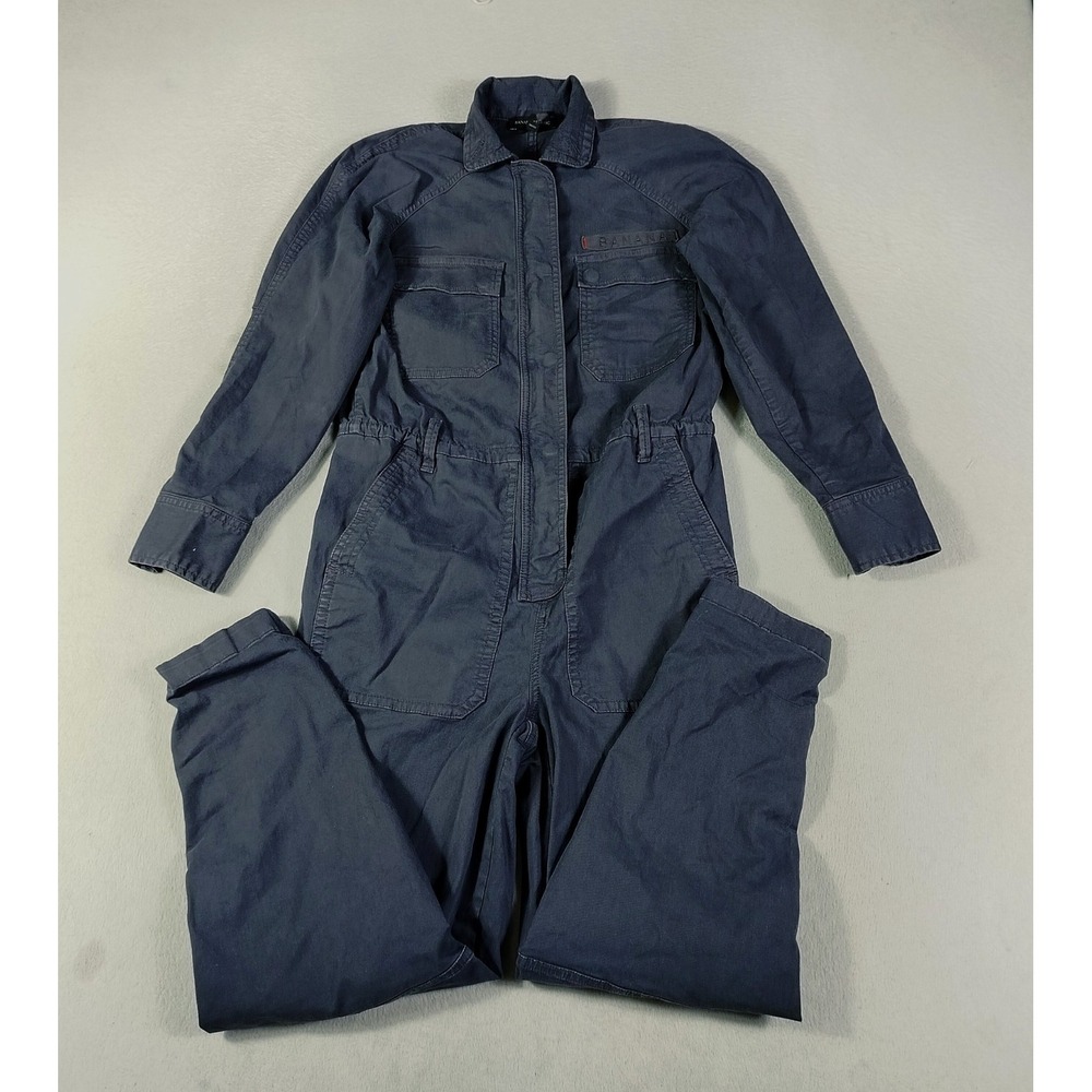 Banana Republic Women's Cargo Flight Jumpsuit Coverall Sz 0 Gray Cotton Zip Snap